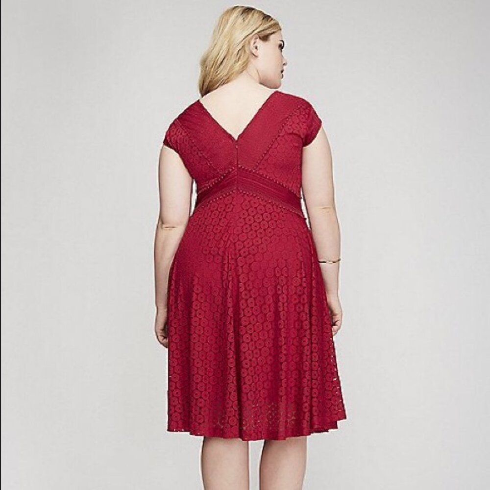 NWT LANE BRYANT 28W red lace short sleeve dress V-NECK - Picture 9 of 9